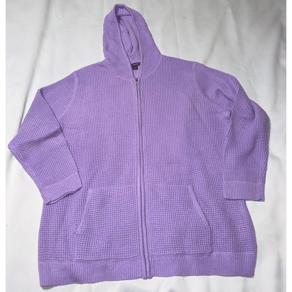 Roamans Purple Waffle Knit Zip Up Hoodie Sweater Womens Plus‎ Size 18/20 L Large